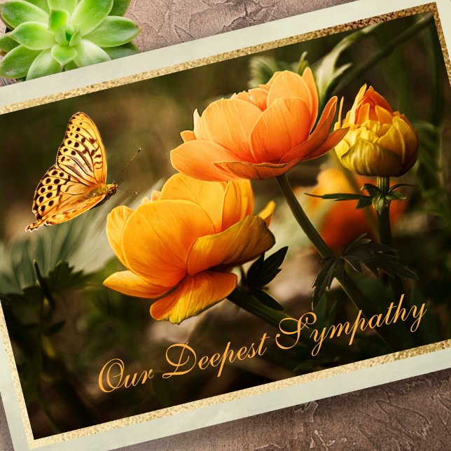 Sympathy Floral Butterfly Sorry For Your Loss  Card (Our Deepest Sympathy, Memorial Bereavement Sympathy Card)