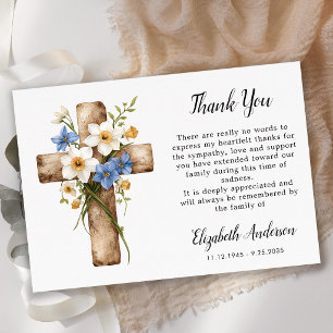 Sympathy Floral Cross Memorial Modern Funeral Thank You Card