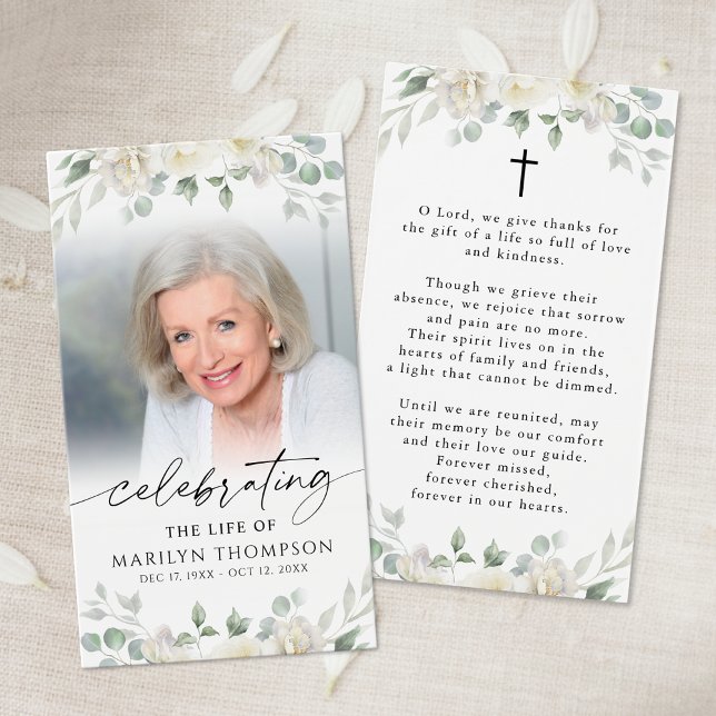 Sympathy Floral Cross Photo Prayer Card (Creator Uploaded)
