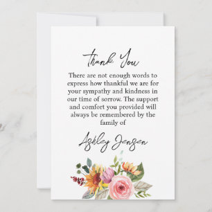 Sympathy Floral Funeral Thank You Card