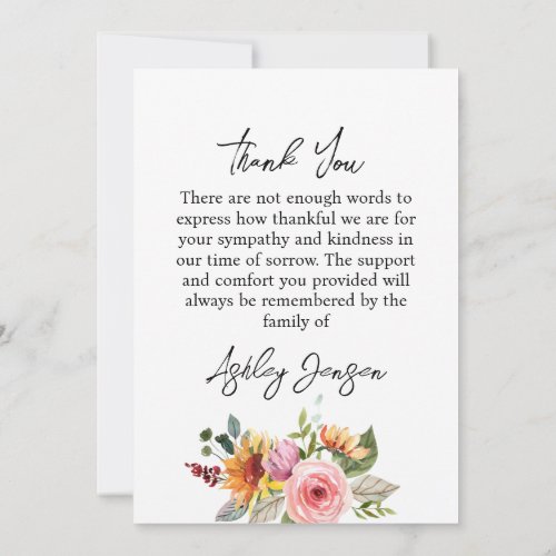 Sympathy Floral Photo Funeral Thank You Card