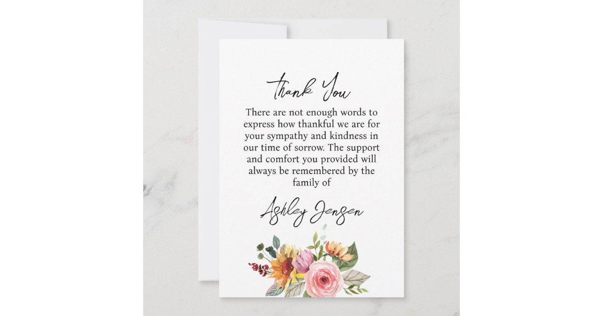 Sympathy Floral Photo Funeral Thank You Card | Zazzle
