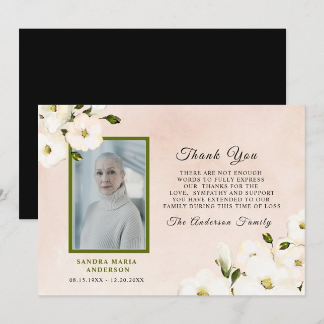 Sympathy Floral Pink Photo Memory Thank You  (Front/Back)