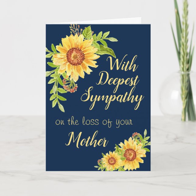 Sympathy Floral Yellow Sunflower Mother Blue Card (Front)