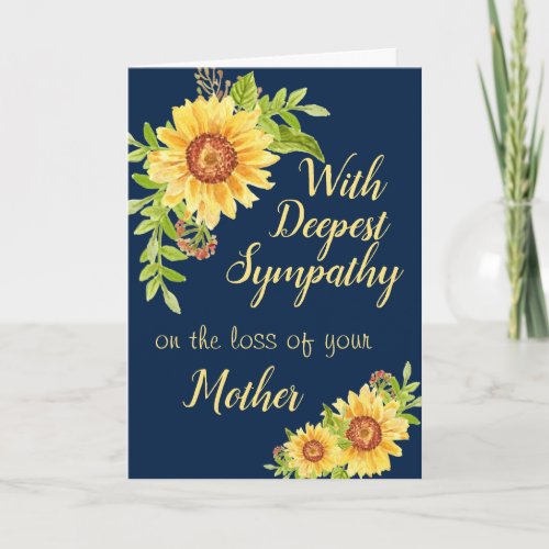 Sympathy Floral Yellow Sunflower Mother Blue Card