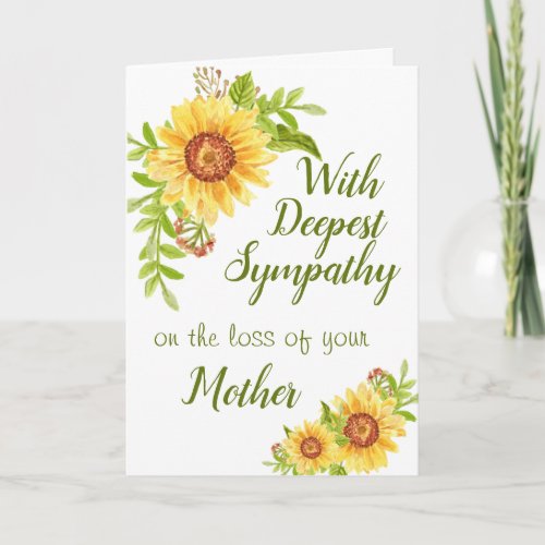 Sympathy Floral Yellow Sunflower Mother Card