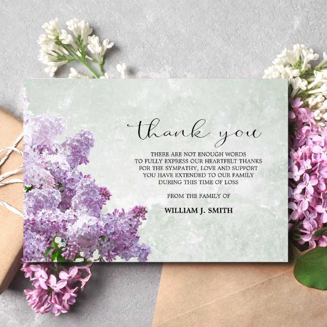 Sympathy Flower Lilacs THANK YOU Grey | Zazzle