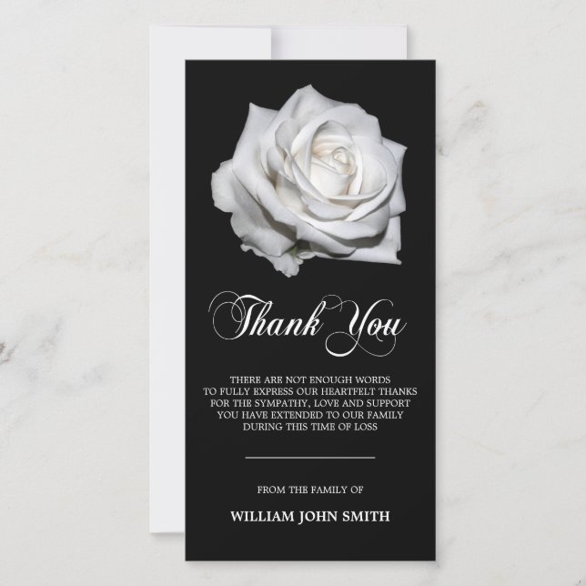Sympathy Flower White Rose THANK YOU Black Card (Front)