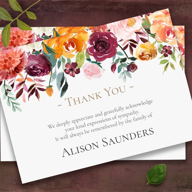 Sympathy Flowers Memorial Funeral Thank You Card (Floral border sympathy bereavement funeral thank you card)