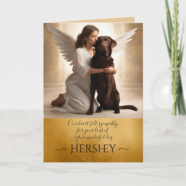  Sympathy for Loss of Chocolate Lab Gold Angel Card (Front)
