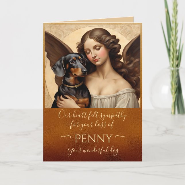 Sympathy for Loss of Dachshund Copper Angel  Card (Front)
