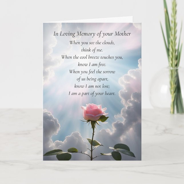 Sympathy for Loss of Mother Pink Rose Card (Front)