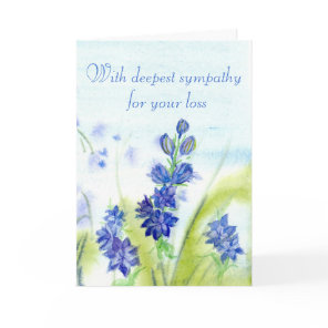 Sympathy For Your Loss Blue Watercolor Flowers Card
