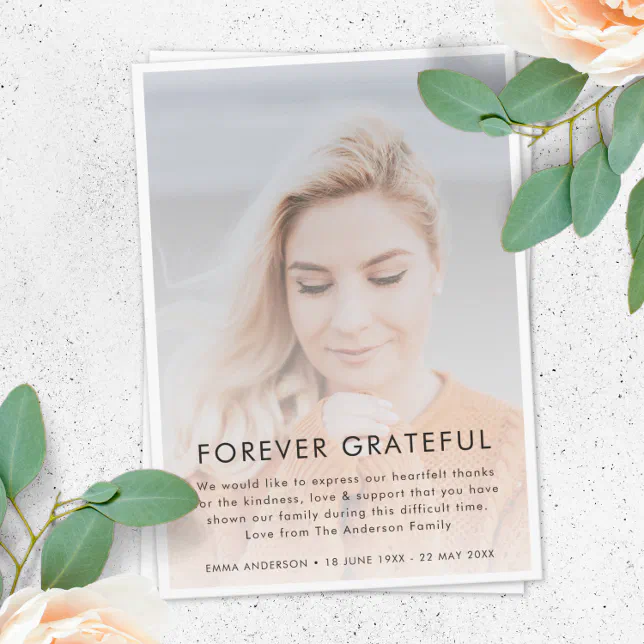 Sympathy Forever Grateful | Elegant Funeral Thank You Card | Zazzle