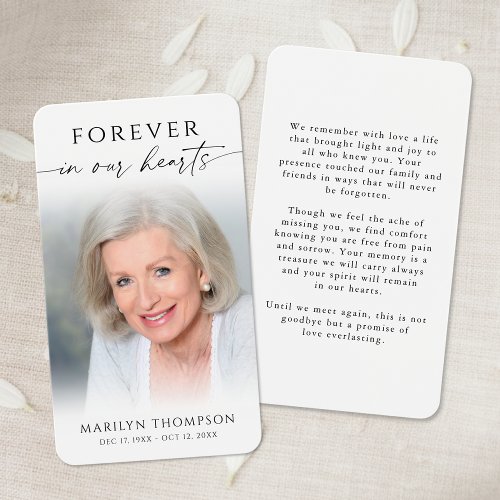 Sympathy Forever In Our Hearts Photo Prayer Card