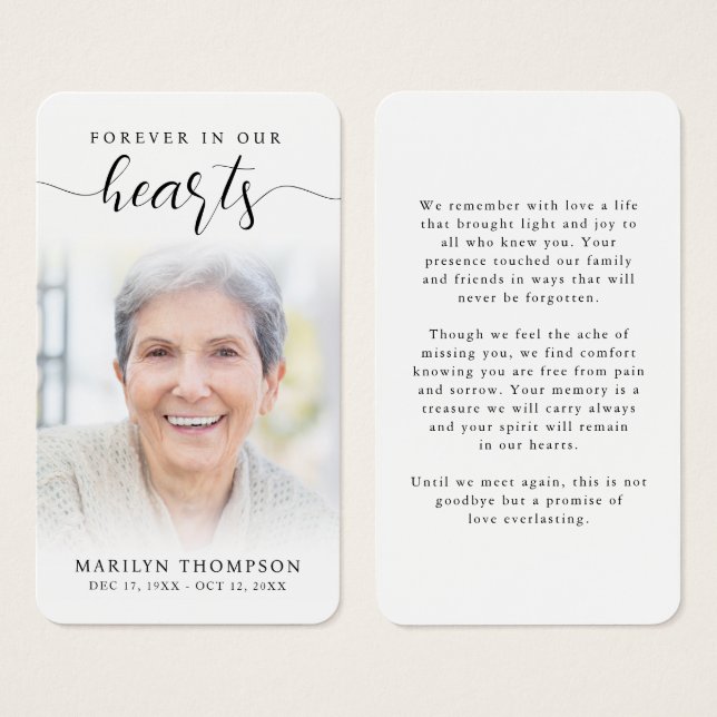 Sympathy Forever In Our Hearts Photo Prayer Card (Front & Back)