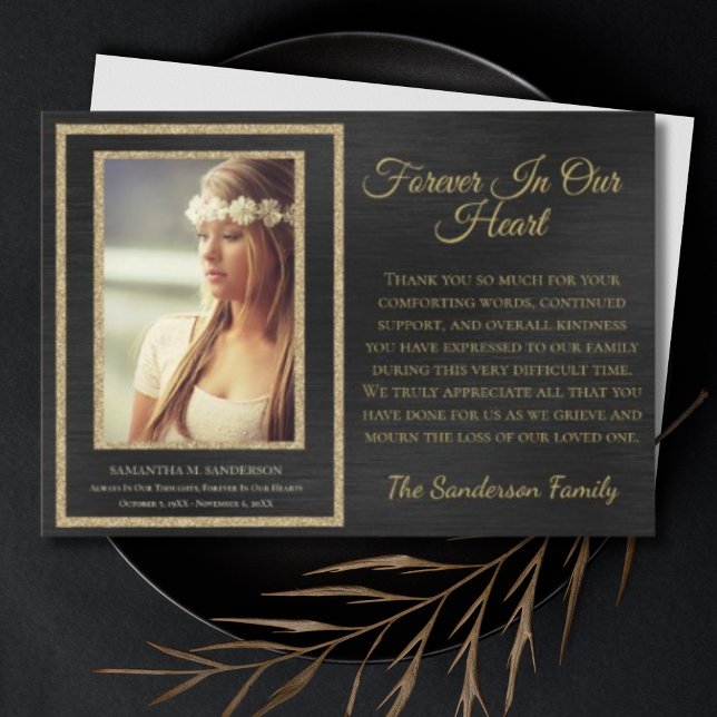 Sympathy Funeral Black Forever In Our Hearts Thank You Card (Funeral Thank you Card)