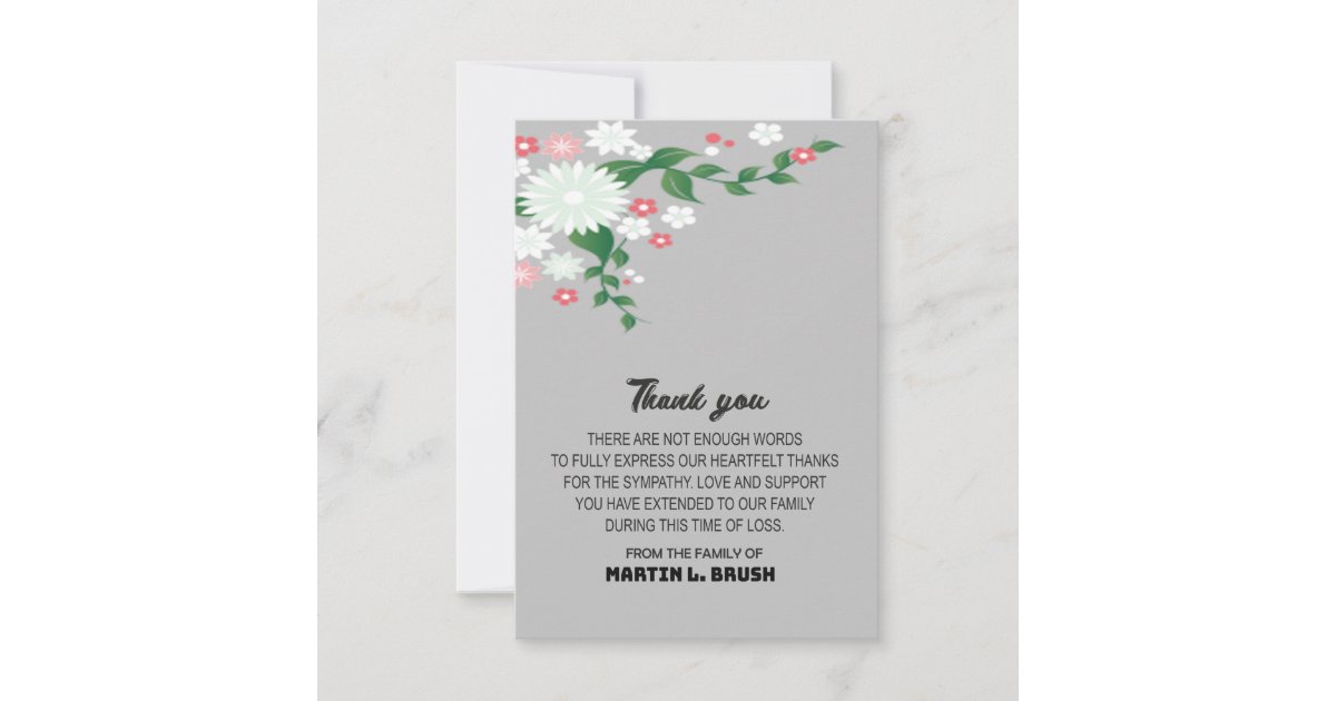 Sympathy Funeral Flower THANK YOU Note Message | Zazzle