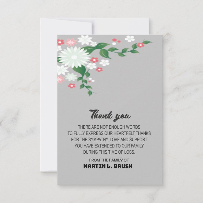 Sympathy Funeral Flower THANK YOU Note Message | Zazzle.com