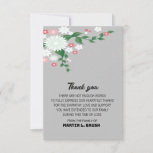 Sympathy Funeral Flower THANK YOU Note Message Card