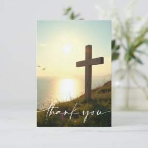 Sympathy Funeral Memorial Cross at Sunrise Thank You Card