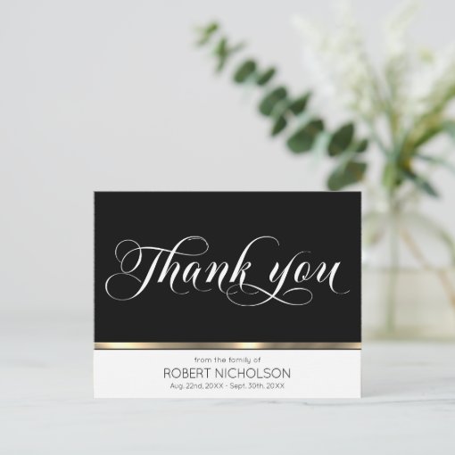 Sympathy Funeral Memorial Thank You Gold Black Zazzle 5181