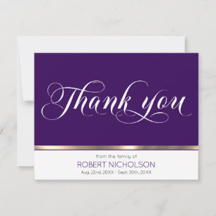 Sympathy Funeral Memorial Thank You Gold Purple