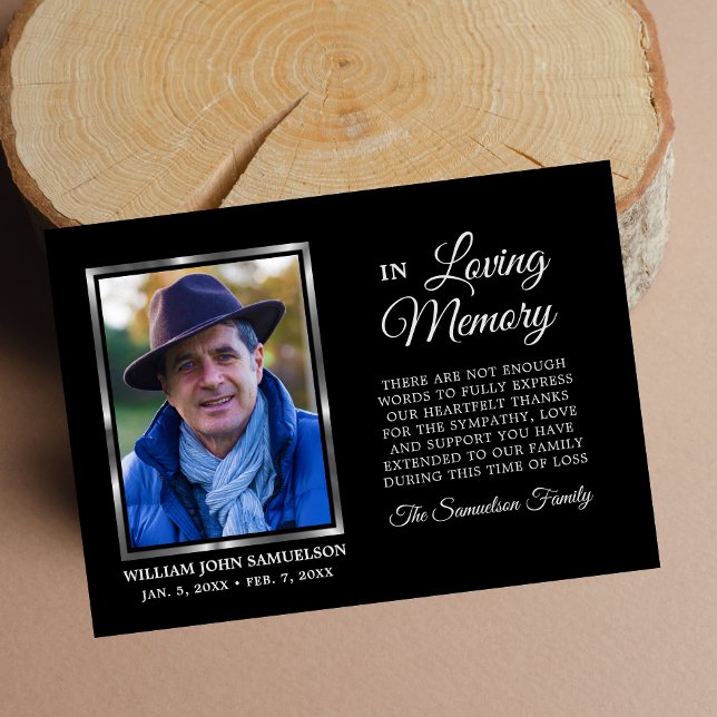 Sympathy Funeral Memory Black THANK YOU Photo Card (Creator Uploaded)