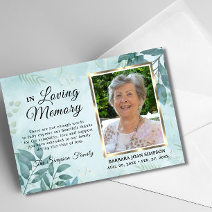 Sympathy Funeral Memory Greenery THANK YOU Photo Card