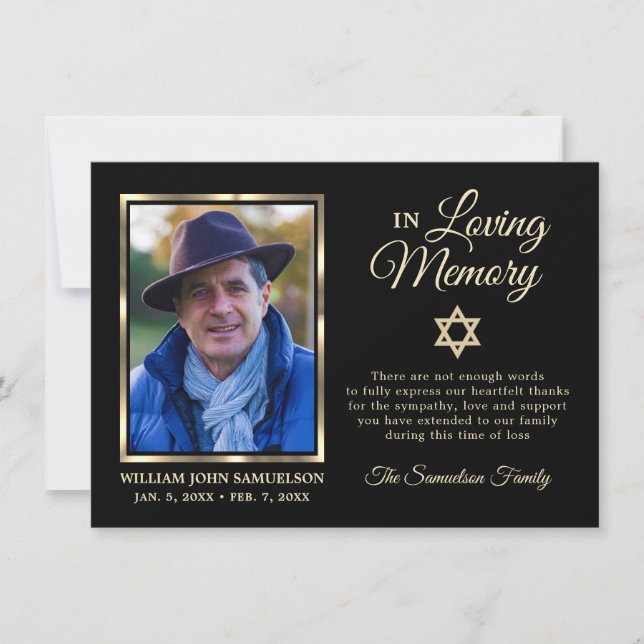 Sympathy Funeral Memory THANK YOU Star David Photo (Front)