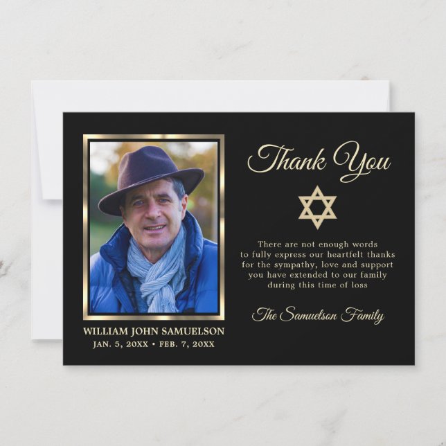 Sympathy Funeral Memory THANK YOU Star David Photo Card (Front)