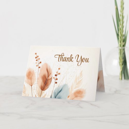 Sympathy Funeral Pampas Grass Beige Blue PHOTO Thank You Card