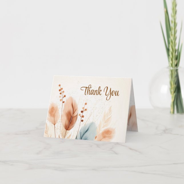 Sympathy Funeral Pampas Grass Beige Blue Thank You Card (Front)