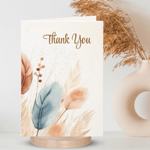 Sympathy Funeral Pampas Grass Boho Beige PHOTO Letterpress Thank You Card