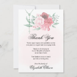 Sympathy Funeral Rosary Roses Thank You Card | Zazzle