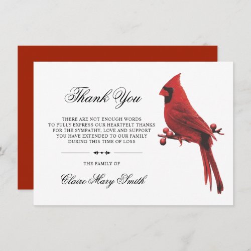 Sympathy Funeral THANK YOU Cardinal Bird