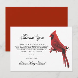 Sympathy Funeral THANK YOU Cardinal Bird Card