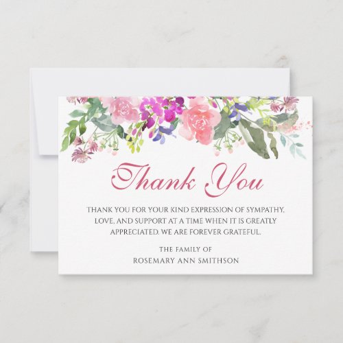 Sympathy Funeral Thank You Cards Floral