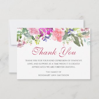 Sympathy Funeral Thank You Cards Floral Photo | Zazzle