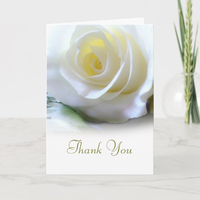 Sympathy Funeral Thank You Elegant White Rose Card (Front)