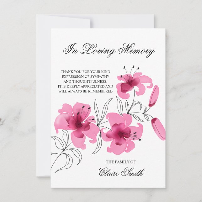 Sympathy Funeral THANK YOU Lily Floral PHOTO (Front)