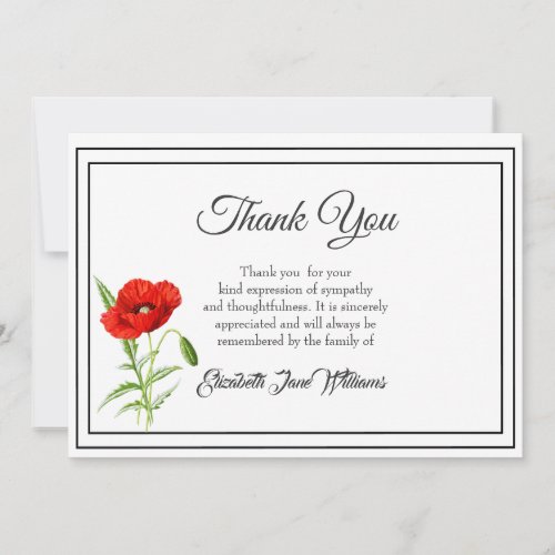 Sympathy Funeral Thank You Note Card | Poppy 