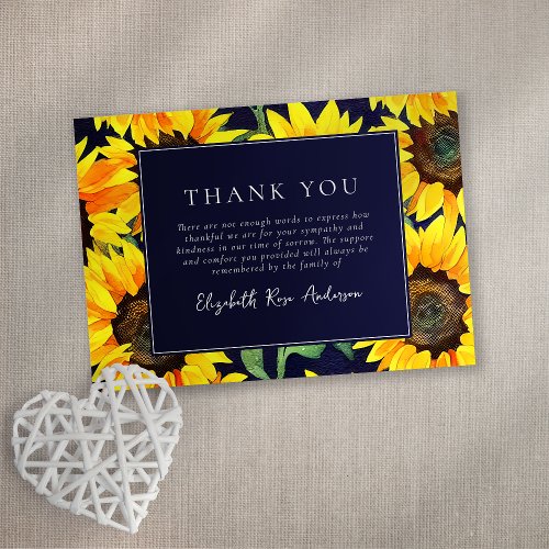 Sympathy Funeral Thank You Note  Sunflower