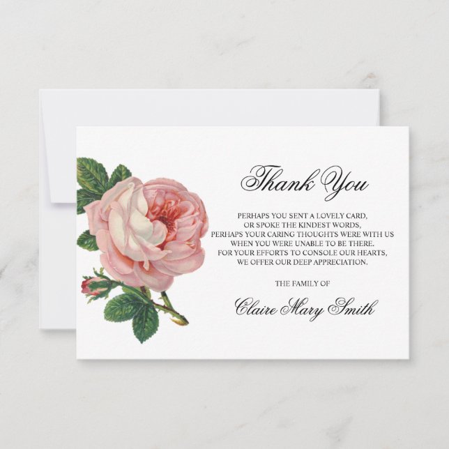 Sympathy Funeral THANK YOU Vintage Rose Floral Card (Front)