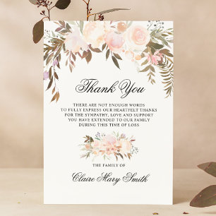 Sympathy Funeral THANK YOU Watercolor Floral Pink Card