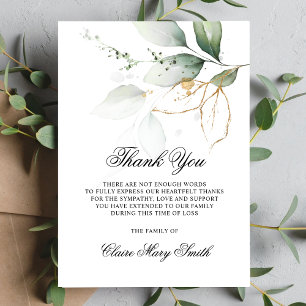 Sympathy Funeral THANK YOU Watercolor Greenery Card