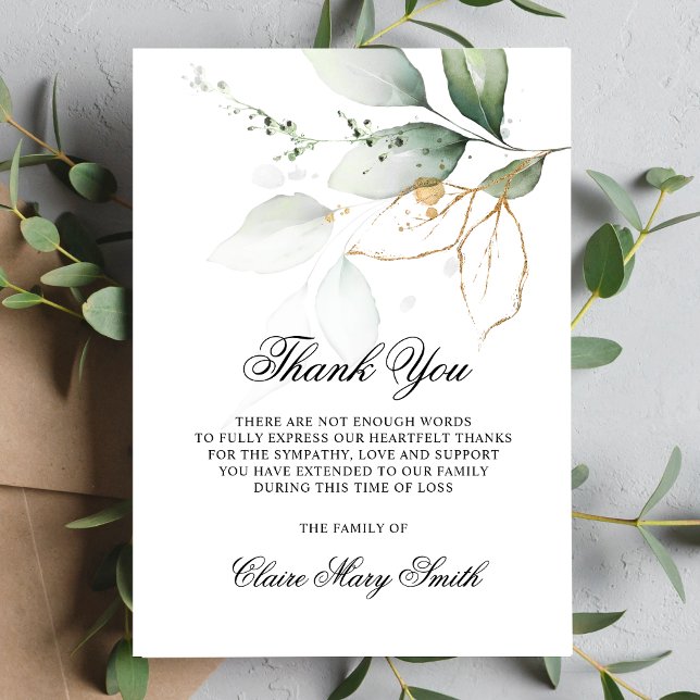 Sympathy Funeral THANK YOU Watercolor Greenery Card (Creator Uploaded)