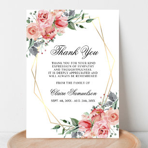 Sympathy Funeral THANK YOU Watercolor Pink Floral