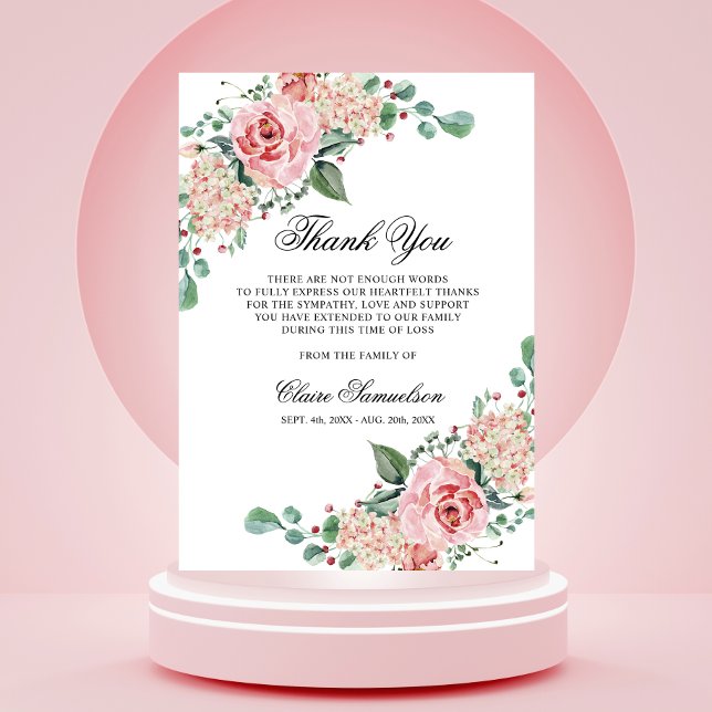 Sympathy Funeral THANK YOU Watercolor Pink Floral Card (Creator Uploaded)