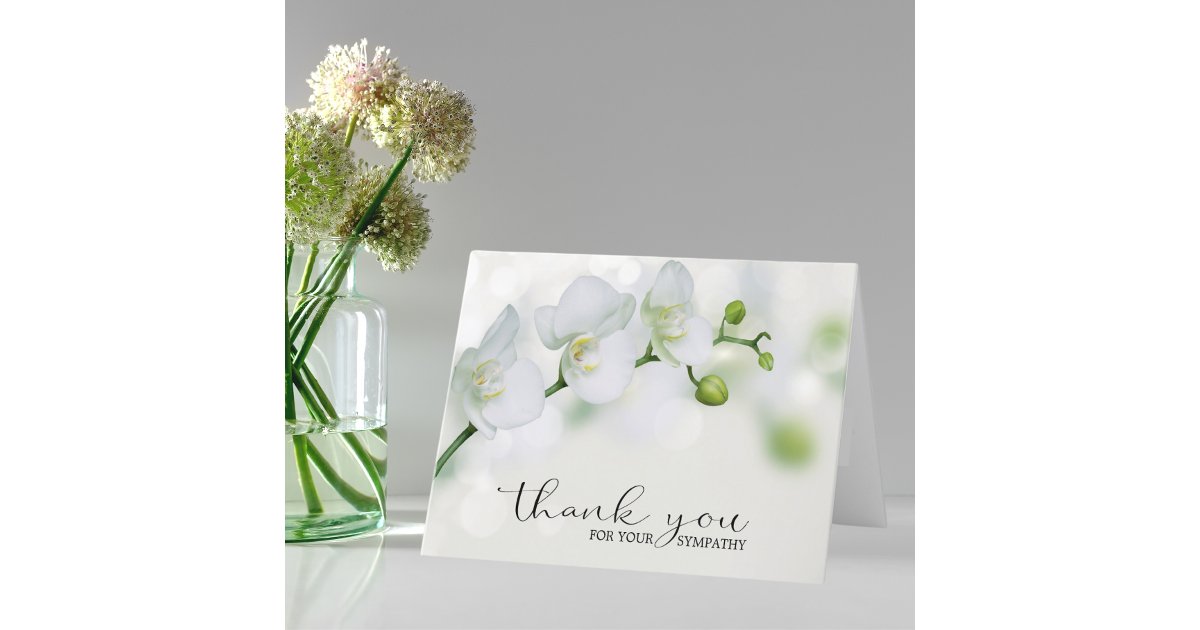 Sympathy Funeral White Orchids THANK YOU Card | Zazzle